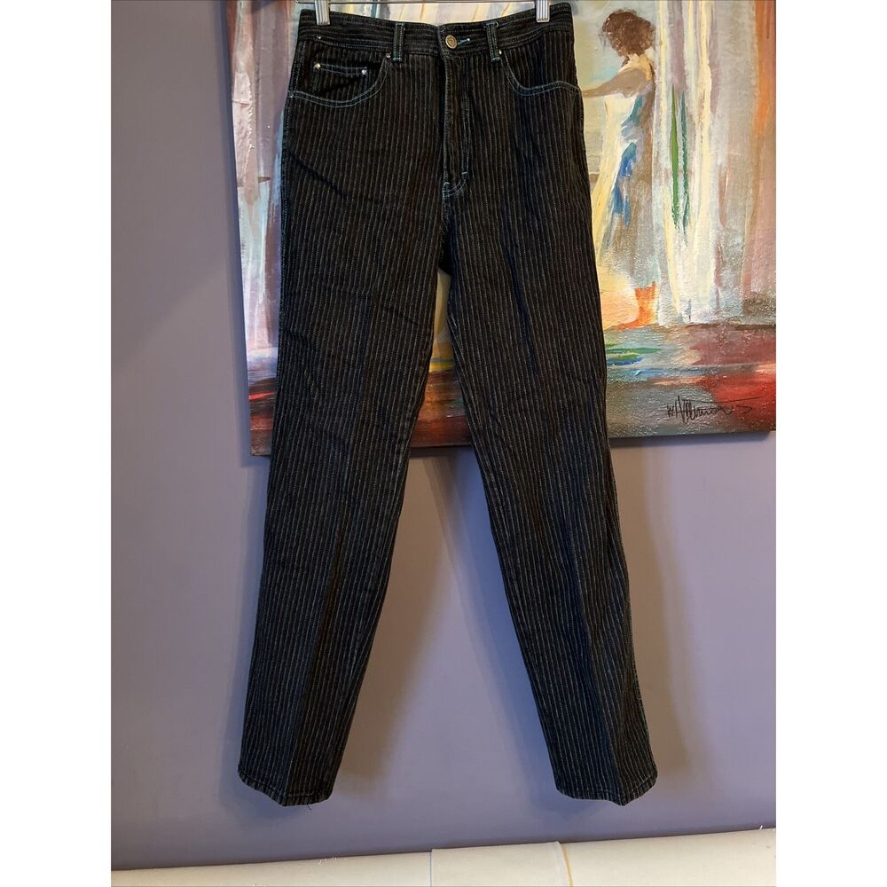 Vintage Jordache 31 Long  Black Denim Blue Stripe Jeans  💖
